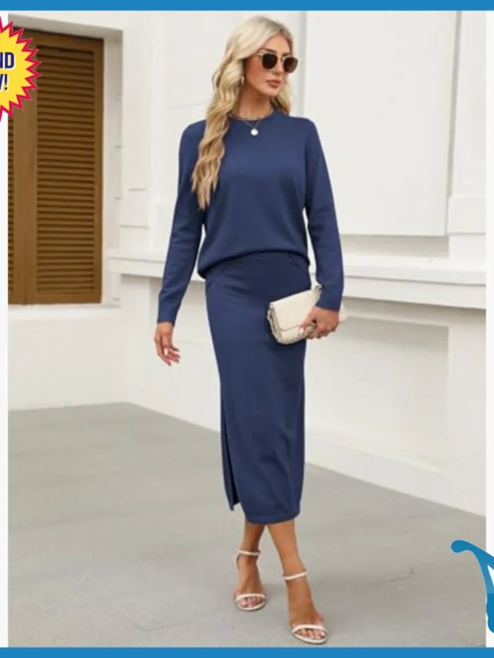 2-Piece Sweater Skirt Set, Loose Fit, Medium Weight, Long Sleeve
